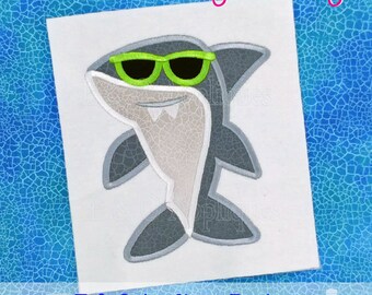 Shark Sunglasses Machine Applique Design - Shark Embroidery Design - Machine Embroidery Design - Summer Applique - Ocean Applique Design