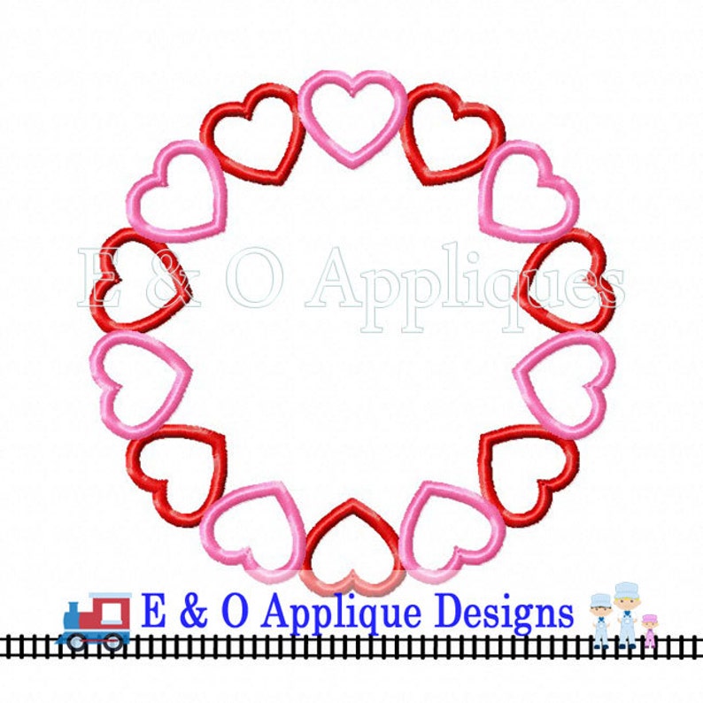 Hearts Circle Frame Embroidery Design Valentine Monogram Etsy
