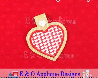 Heart Applique Snap Tab Embroidery Design, Heart Snap Tab, Heart Keychain, In The Hoop Embroidery, Snap Tab, Key Ring, Key Fob, Key Chain