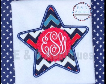 Star Monogram Digital Applique Design - 4th of July Embroidery Design - Patriotic Applique Design - Monogram Applique
