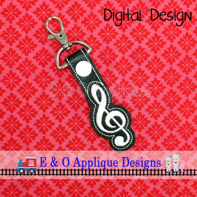 Treble Clef Snap Tab Embroidery Design, Music Snap Tab, Treble Clef Keychain, In The Hoop Embroidery, Snap Tab, Key Ring, Key Fob, Key Chain