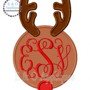 Christmas Reindeer Monogram Applique Design, Machine Embroidery, Digital Design