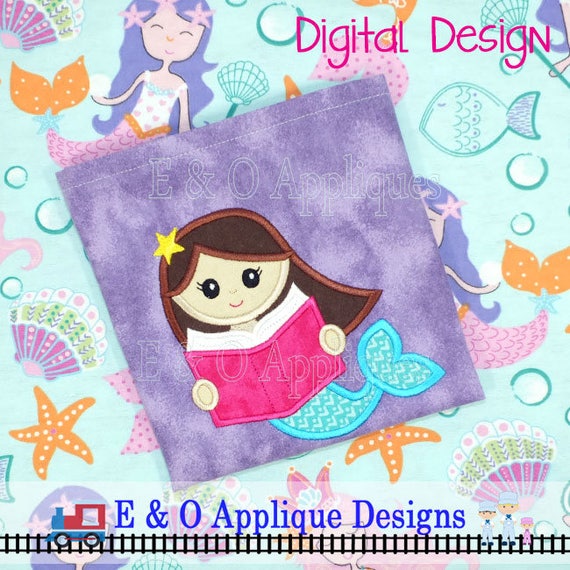 Mermaid Book Applique Design - Mermaid Applique Design - Mermaid Embroidery Design - Book Applique - Book Pillow Embroidery Design - Pillow