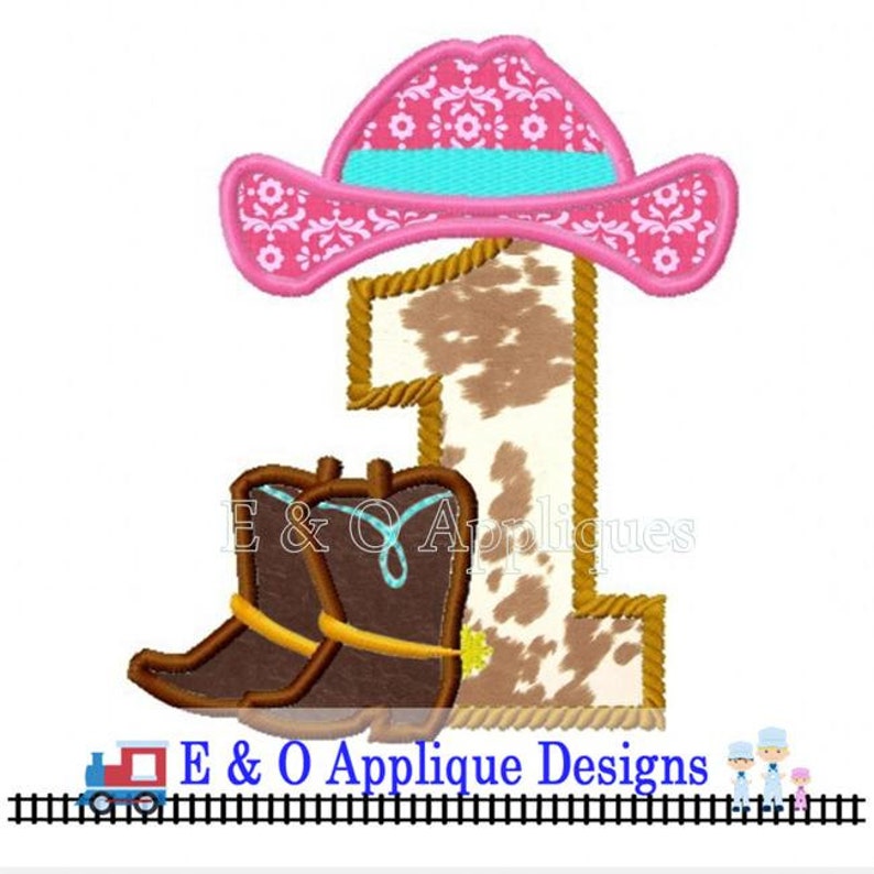 1 Cowboy Cowgirl Boots Hat Birthday Machine Applique 1st Etsy