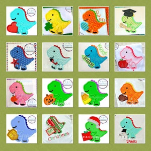 SET of 16!! Dino Holiday Applique Designs - Dino Christmas Applique, Valentine Applique, Easter Applique, 4th of July and many more!