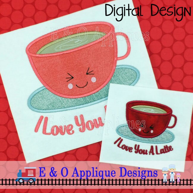 Latte Applique Design Latte Embroidery Design I Love You A Etsy