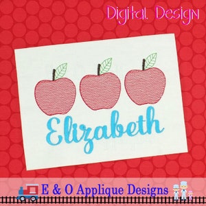 Sketchy Apple Trio Embroidery Design - Apple Embroidery Design - Quick Stitch Embroidery Design