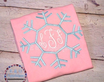 Snowflak Monogram Frame Embroidery Design - Snowflake Embroidery Design - Snowflake Applique Design - Snowflake Monogram Design