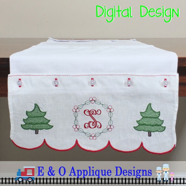 In The Hoop Table Runner Embroidery Design -  Christmas Monogram Machine Embroidery Design