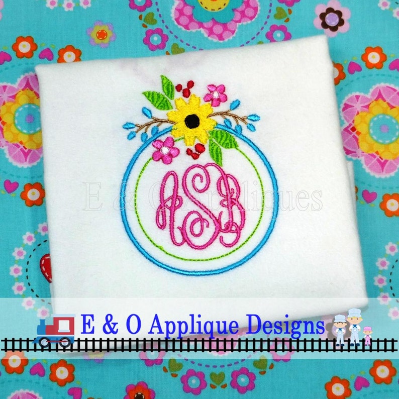 Floral Monogram Embroidery Frame Design 4 sizes included Floral Machine Embroidery Design image 1