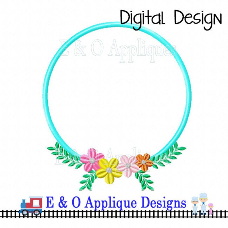 Floral Circle Monogram Embroidery Frame Floral Embroidery Etsy