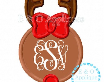 Reindeer Girl Monogram Applique Design - Christmas Embroidery Design - Digital Design