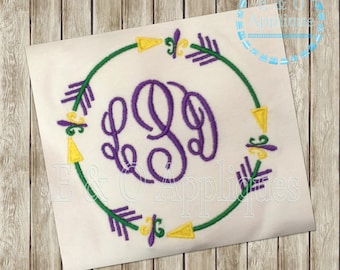 Arrow Mardi Gras Monogram Frame Embroidery Design - Mardi Gras Monogram Embroidery Design - Arrow Monogram Embroidery Design