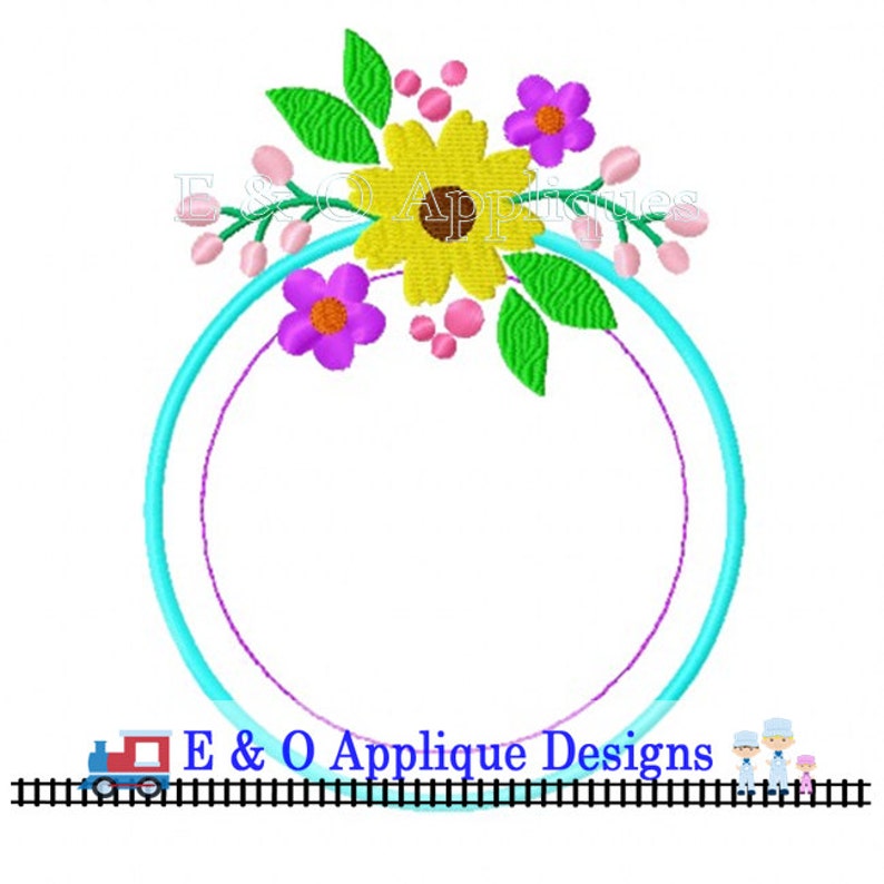 Floral Monogram Embroidery Frame Design 4 sizes included Floral Machine Embroidery Design image 2