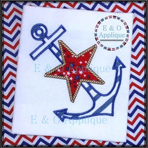 Anchor Star Digital Applique Design - Anchor Embroidery Design - Nautical -  Anchor - Summer - Patriotic Applique - 6 sizes