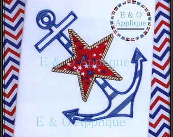 Anchor Star Applique Design - Anchor Embroidery Design - Nautical - Boat - Anchor - Summer - Patriotic Applique - Rope Embroidery