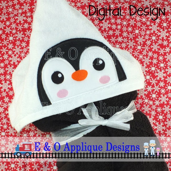 Penguin Hooded Towel Embroidery Design - Penguin Applique Design - Machine Embroidery Design