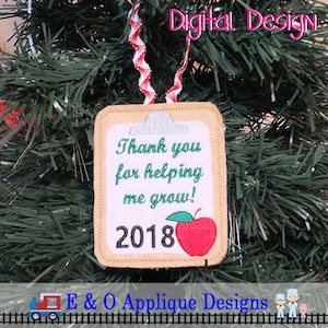 In The Hoop Embroidery Christmas Ornament - ITH Teacher Ornament 2018 - Teacher Embroidery Design - Digital Embroidery Design