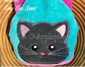 Cat Hooded Towel Embroidery Design - Cat Applique Design - Machine Embroidery Design