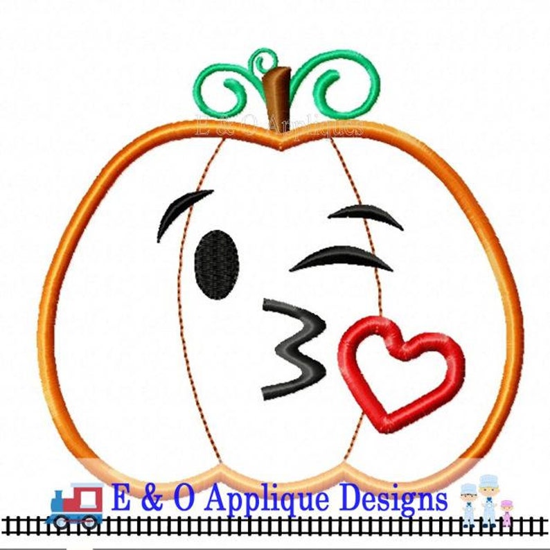 Emoji Pumpkin Digital Applique Design Emoji Kiss Face | Etsy