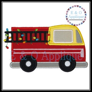 Firetruck Christmas Applique Design with Lights - Holiday Firetruck Embroidery Design - Digital Design - Instant Download