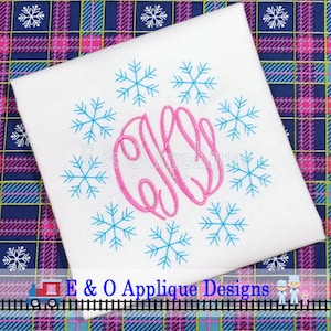 Snowflake Circle Frame Embroidery Design - Snowflake Monogram Embroidery Design - Winter Christmas Embroidery Design