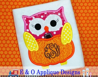 Owl Pumpkin Applique Design- Pumpkin Applique Design - Owl Applique Design - Owl Embroidery Design - Fall Embroidery Design - Girl Owl