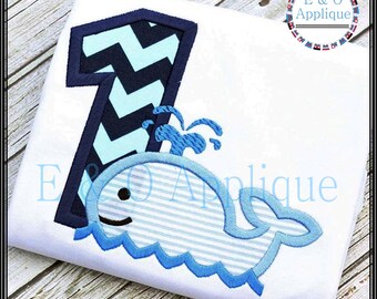 1 Whale Birthday Applique - Whale Birthday Applique - Summer Birthday Applique - Birthday Applique Design - Nautical Birthday Applique