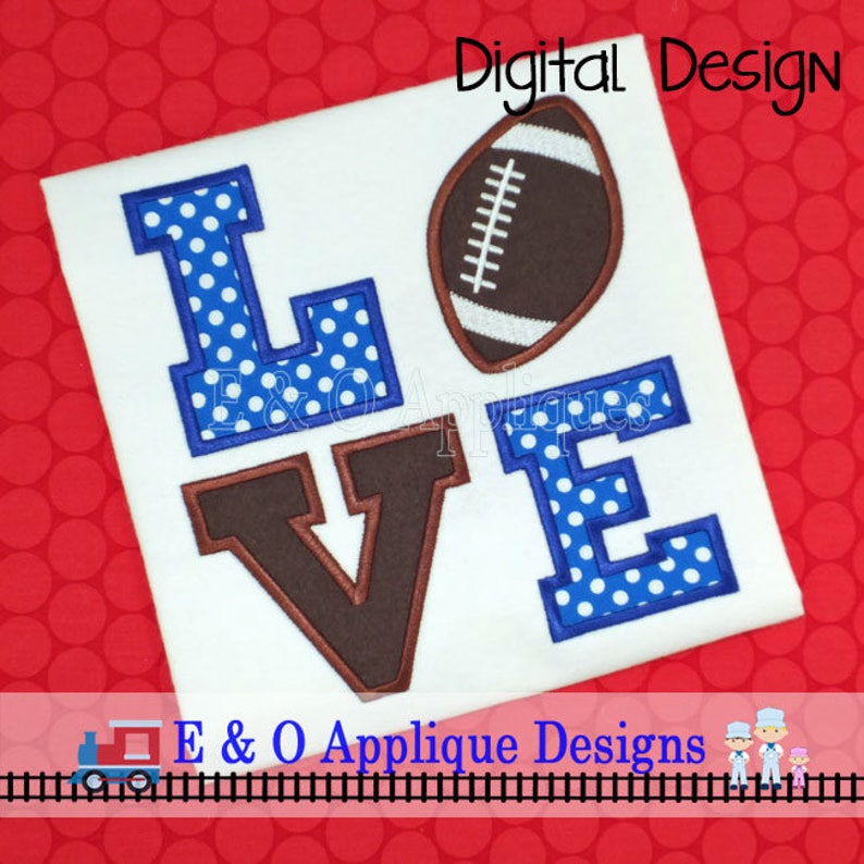 Football Applique Design Love Football Applique Design Football Embroidery Design Sports Applique Sports Embroidery Digital Design image 1