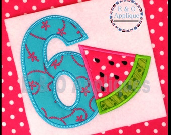 6 Watermelon Birthday Applique - Watermelon Applique - Summer Birthday Applique - Birthday Applique