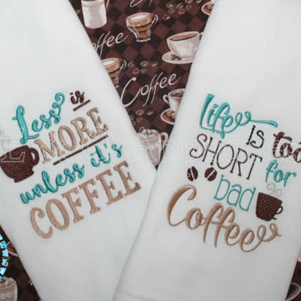 Diseño de bordado de café - conjunto - café diciendo diseño de bordado - mal café bordado - más café bordado - bordado de cocina