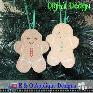 In The Hoop Embroidery Christmas Ornament Set - ITH Gingerbread Boy and Girl Ornament - Machine Embroidery Design - Instant Download