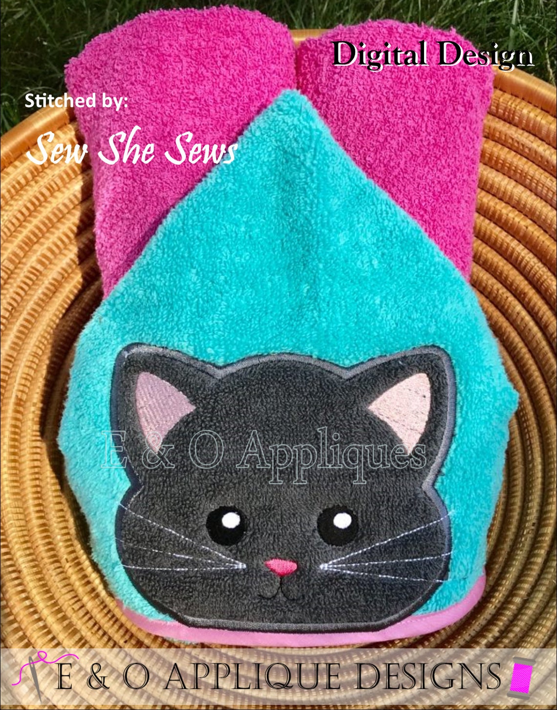 Cat Hooded Towel Embroidery Design Cat Applique Design Etsy
