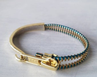 Cuff Bracelet - Zipper Bracelet - Teal - Zipper