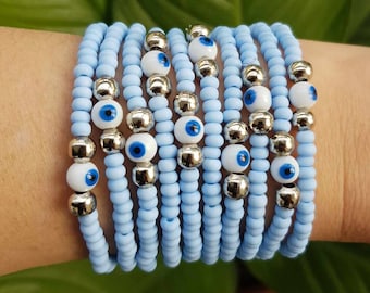Evil Eye Bracelet - Protection - stretch bracelet - evil eye glass beads - Eye Jewelry - beaded bracelet - stack bracelet - Turkish Jewelry