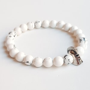 warrior jewelry, summer jewelry, christmas gift, best gift, stone bracelet, beaded bracelets, yoga bracelet, stretch bracelet, white jewelry
