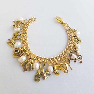 freshwater pearls charm bracelet gold for woman chain charms bracelets, charm bracelet gold chain, gift sister mother girlfriend grandma