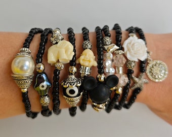 Black rose - Friendship Bracelets - Boho Chic - Stretch Bracelets - black rose - bracelet stack - layering - stacking jewelry