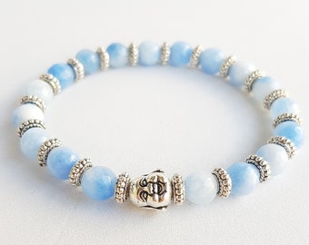 Men bracelet, handmade bracelet for men, beaded Bracelet, stretch bracelet, buddha bracelet, gift for him, light blue bracelet, boho men