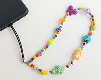 Dije para teléfono, correa para teléfono hecha a mano con cuentas para teléfono celular, pulsera para teléfono móvil, correa para muñeca para teléfono, cable para teléfono único, regalo para ella, cable