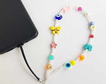 phone strap, long funky phone charm, phone strap, iPhone chain, Wrist strap, Beaded Phone Strap Y2k, Beaded Phone Charm, Beaded Phone Charm