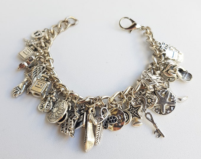 boho charm bracelet | handmade silver jewelry | ecletic bohemian bracelet | unique gift for her | vintage style charms