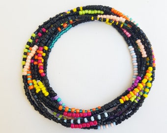 Schwarzes Wickelarmband, Langes Saatperlen Wickelarmband, Zartes Perlenarmband, 15X Wickelarmband, Halskette, Fußkettchen, Geburtstagsgeschenk für Sie