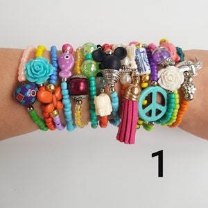 15 Boho Chic Bracelets - stretch bracelets - layered jewelry - bohemian bracelet - unique jewelry - one of a kind - peace sign - christmas
