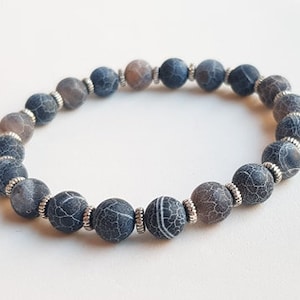 Frost Grey Agate - frost agate - man beaded bracelet - beaded bracelets - yoga bracelet - black bracelet - stretch bracelet - gemstone