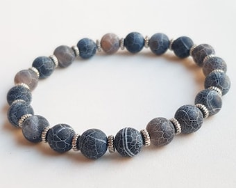Frost Gray Agate - frost agaat - heren kralen armband - kralen armbanden - yoga armband - zwarte armband - stretch armband - edelsteen