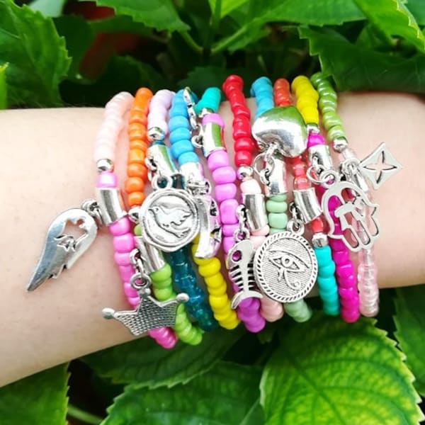 bolsa de encanto pulsera amistad pulseras abalorios coloridos-Boho Chic colorido verano pulseras-estiramiento-pulsera beadead