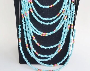 Boho dainty beaded layering necklace - multicolors - seedbead necklace - multiple strand - one of a kind