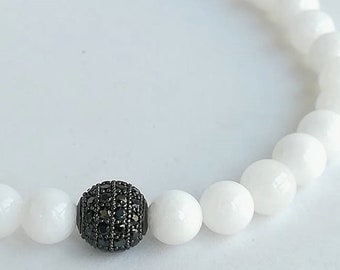 Man stone bracelet - Bead Bracelet - Gemstone Bracelet - stretch bracelet - beadwork bracelet - white man bracelet - gift for him boyfriend