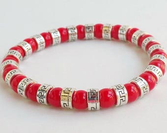 Male bracelet - Beaded Bracelet - Gemstone Bracelet stretch bracelet - beadwork bracelet - red bracelet - gift for him - fancy bracelet